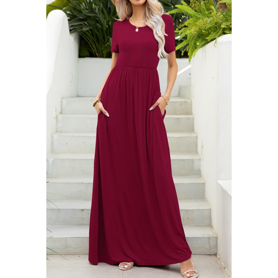 Round Neck Maxi Tee Dress with Pockets