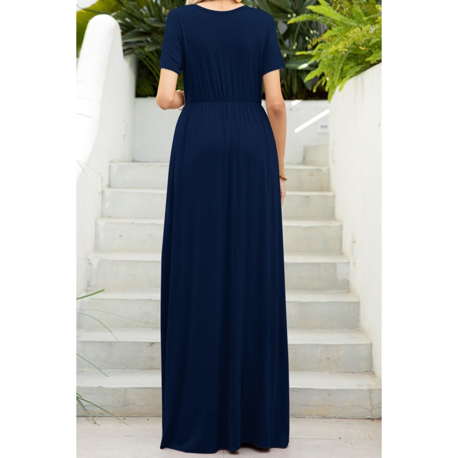 Round Neck Maxi Tee Dress with Pockets