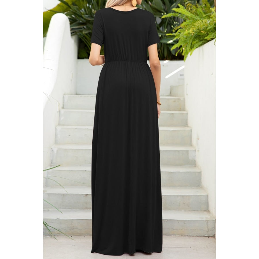 Round Neck Maxi Tee Dress with Pockets