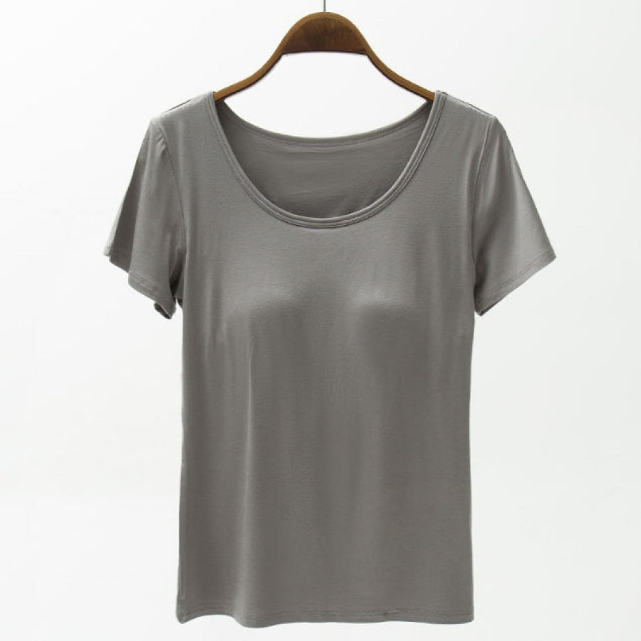 Round Neck Modal T - Shirt with Bra Charcoal / M Apparel and Accessories