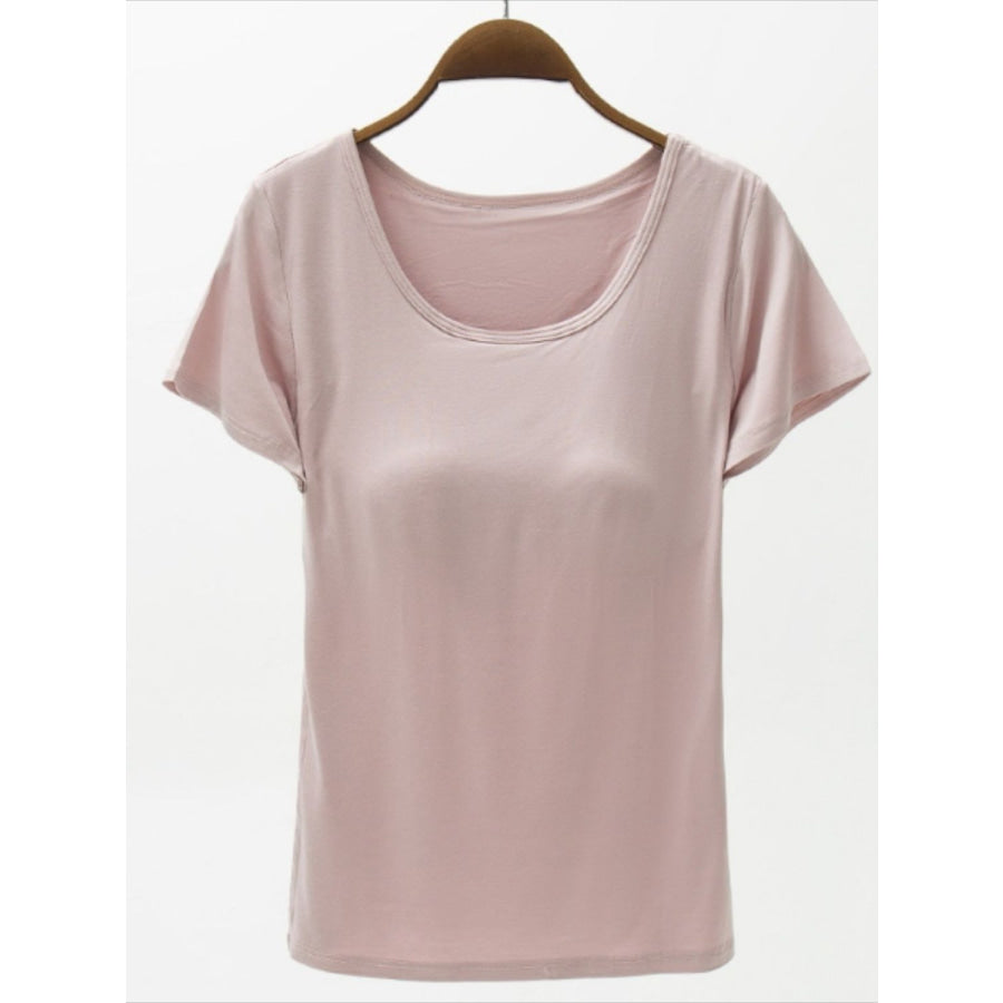 Round Neck Modal T - Shirt with Bra Dusty Pink / M Apparel and Accessories
