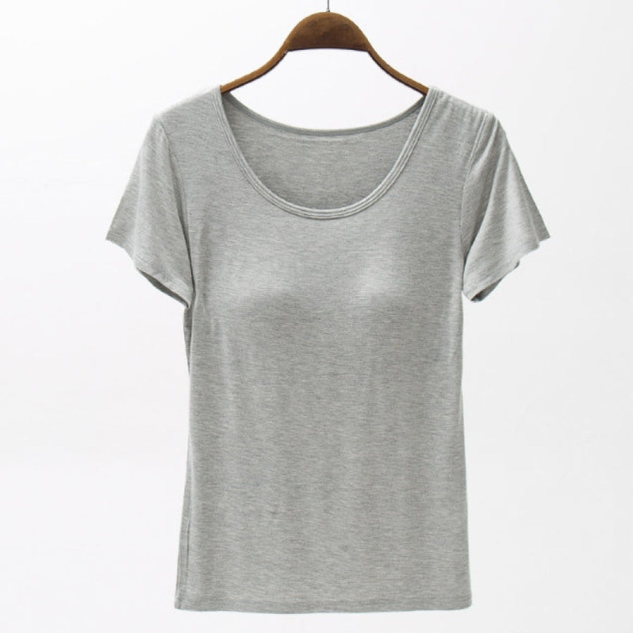 Round Neck Modal T - Shirt with Bra Heather Gray / M Apparel and Accessories