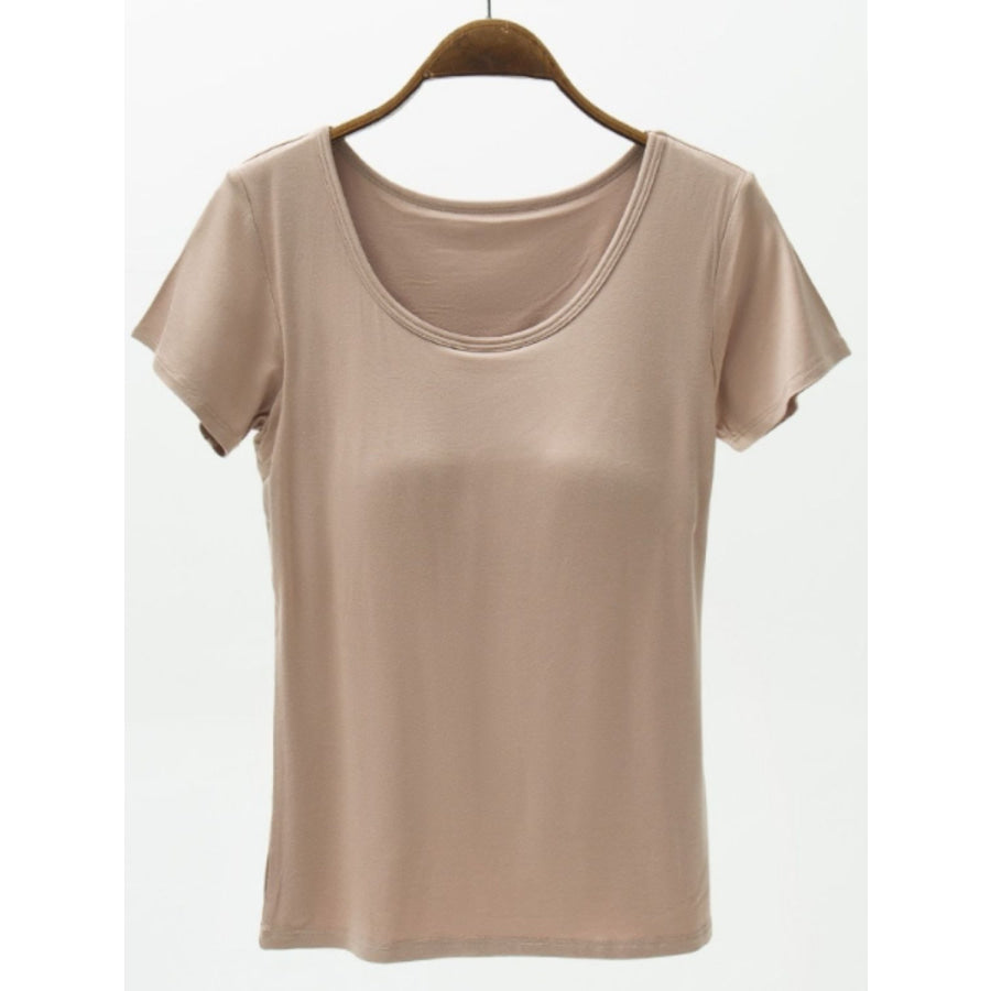 Round Neck Modal T - Shirt with Bra Khaki / M Apparel and Accessories