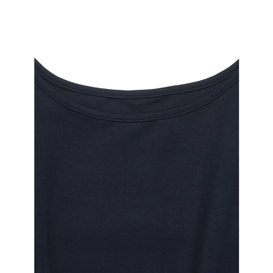 Round Neck Peplum Top with Striped Cuffs Apparel and Accessories