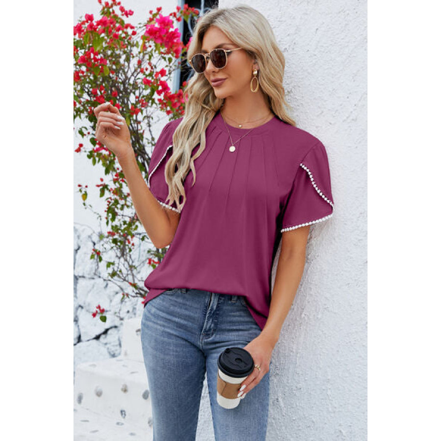 Round Neck Petal Sleeve T - Shirt Apparel and Accessories