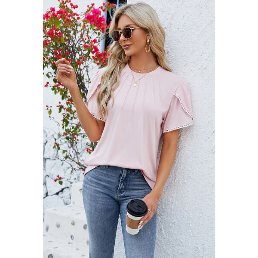Round Neck Petal Sleeve T - Shirt Apparel and Accessories