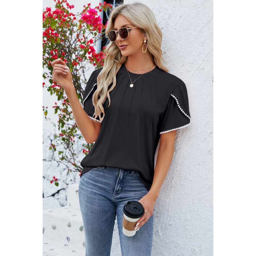 Round Neck Petal Sleeve T - Shirt Apparel and Accessories