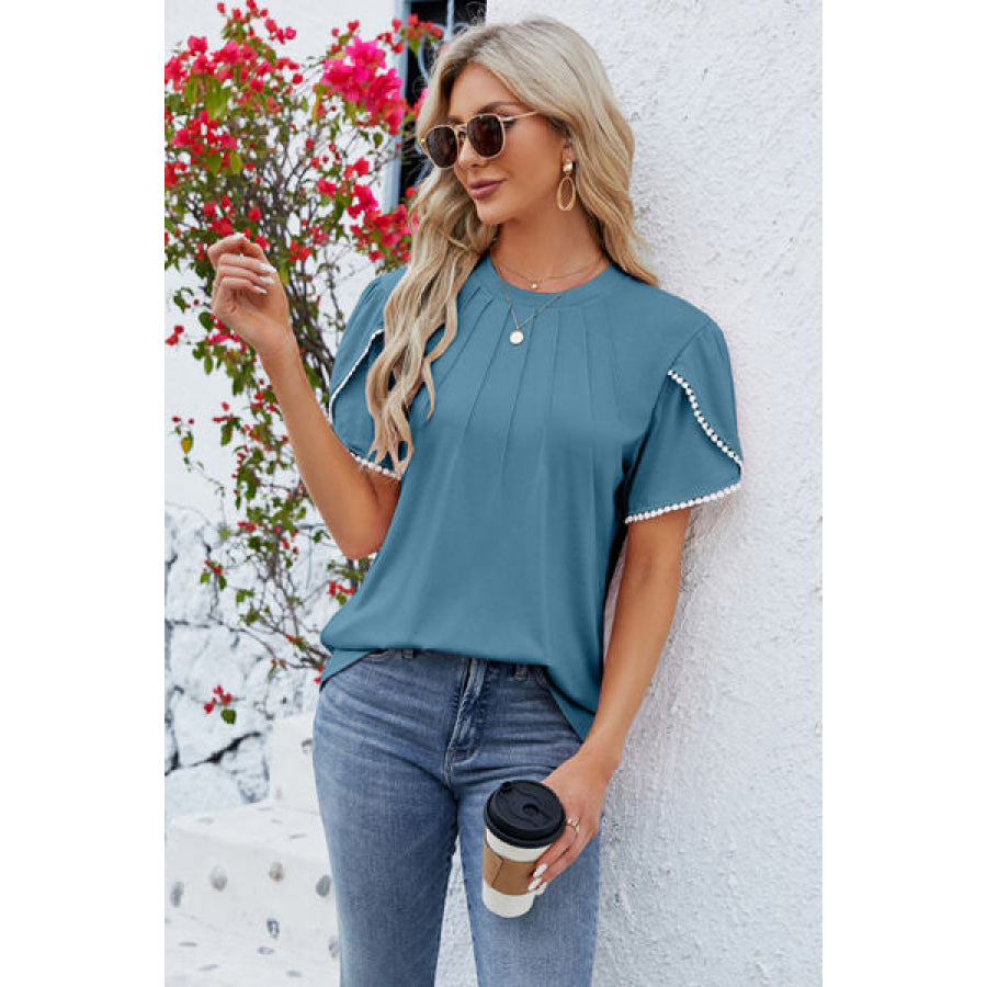 Round Neck Petal Sleeve T - Shirt Apparel and Accessories