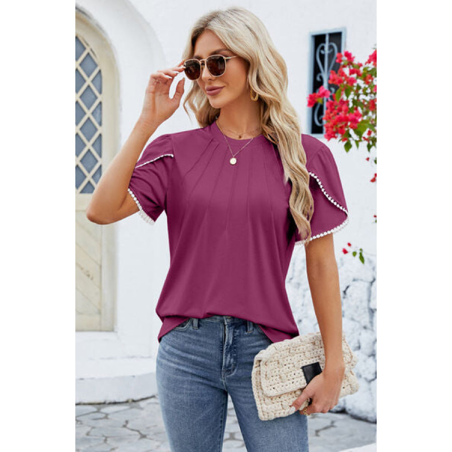 Round Neck Petal Sleeve T - Shirt Apparel and Accessories