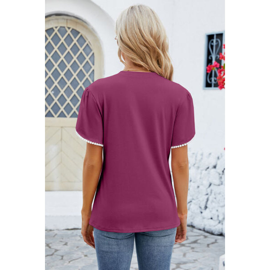 Round Neck Petal Sleeve T - Shirt Apparel and Accessories