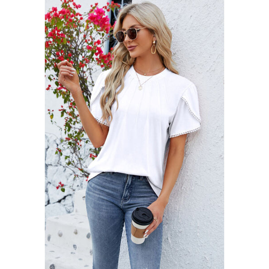 Round Neck Petal Sleeve T - Shirt Apparel and Accessories