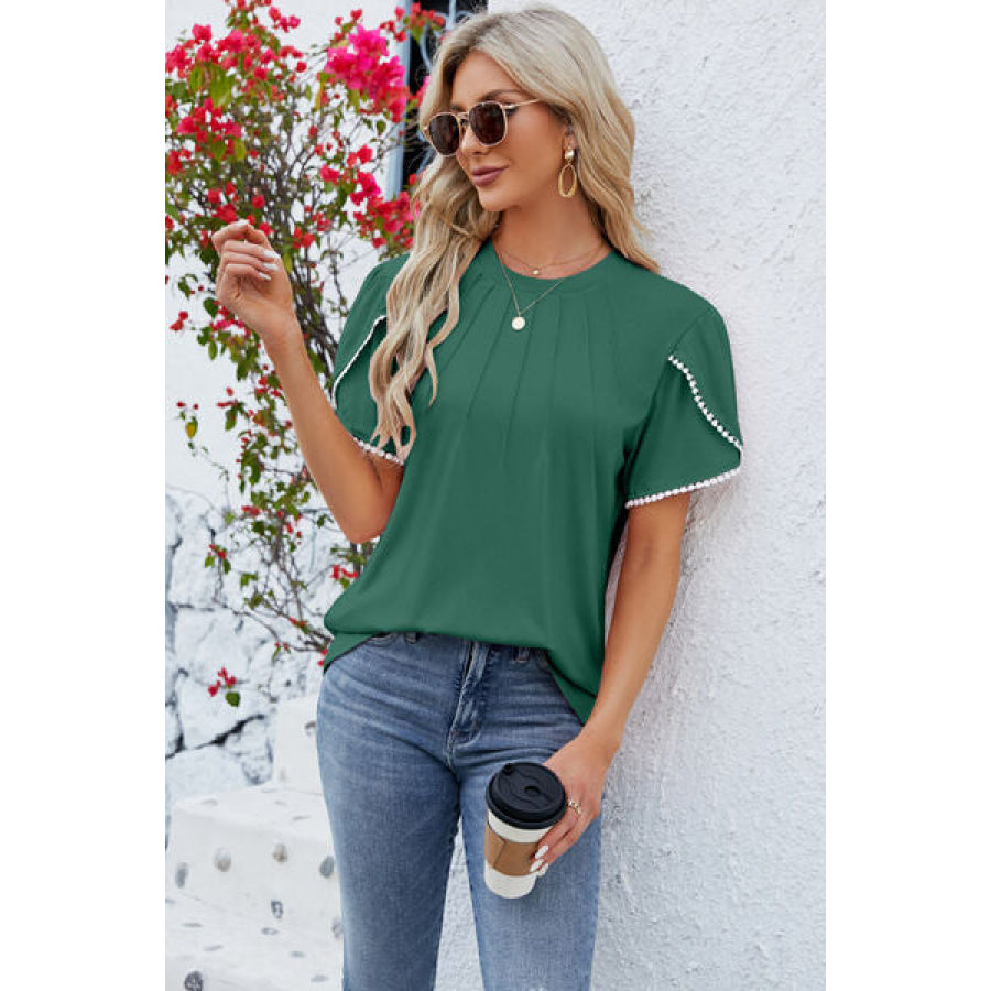 Round Neck Petal Sleeve T - Shirt Apparel and Accessories