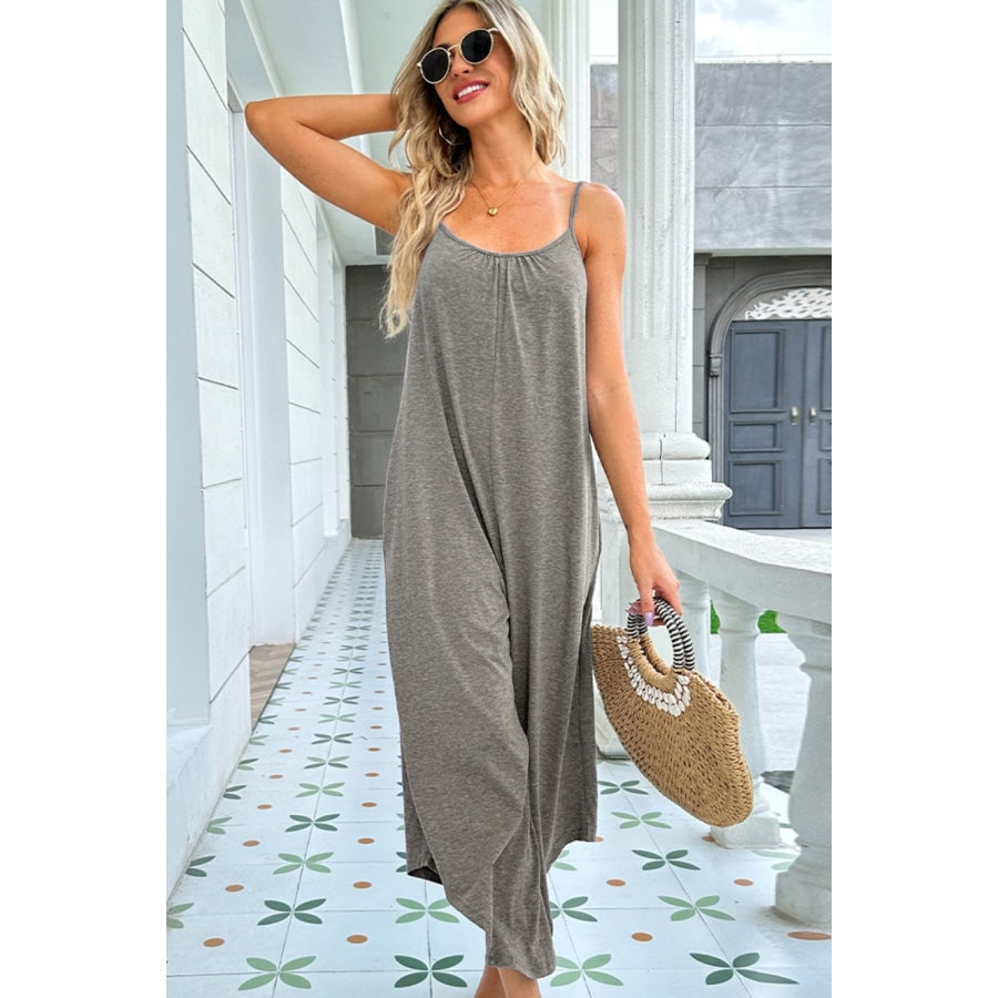 Round Neck Pocketed Sleeveless Jumpsuit Mid Gray / XS