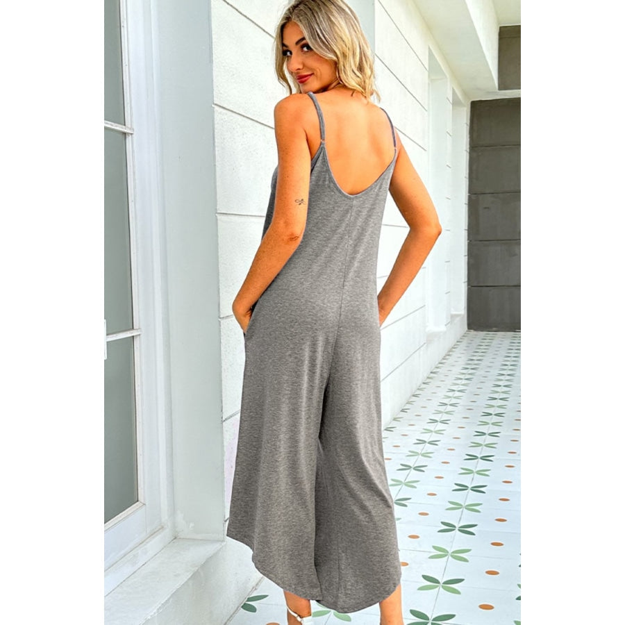 Round Neck Pocketed Sleeveless Jumpsuit