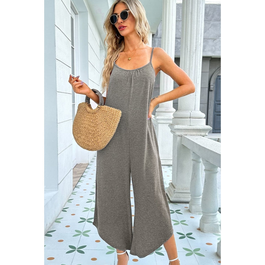 Round Neck Pocketed Sleeveless Jumpsuit