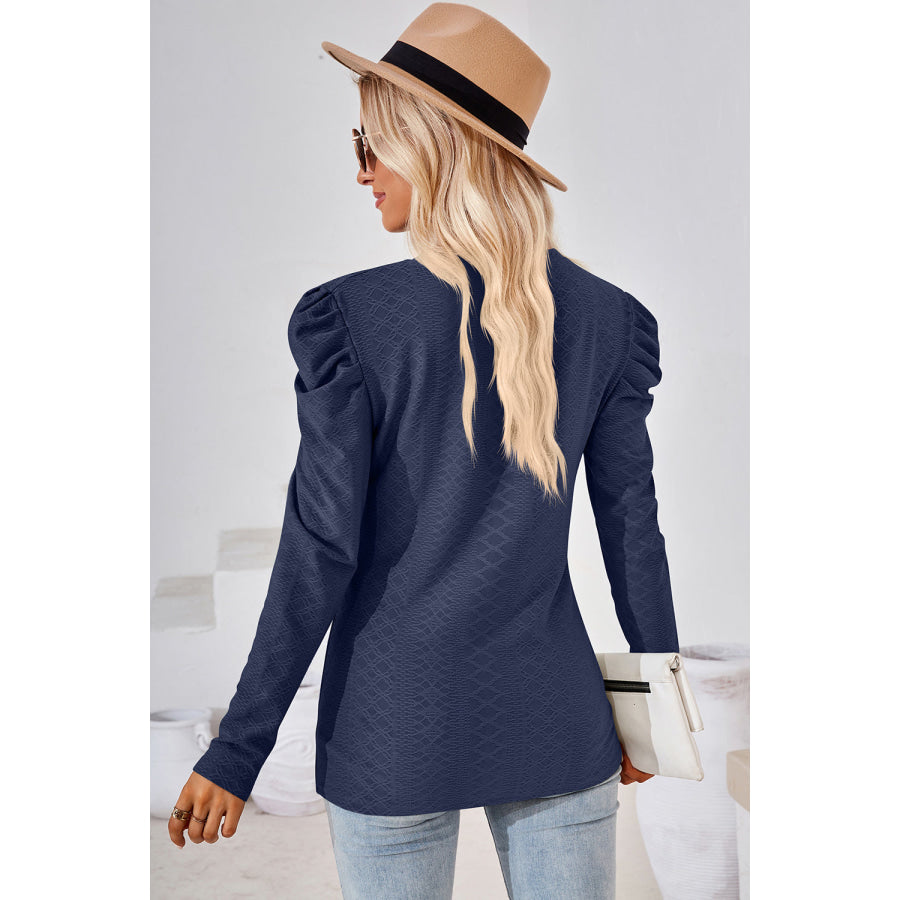 Round Neck Puff Sleeve Blouse Apparel and Accessories