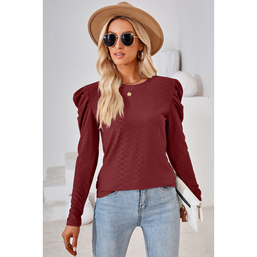 Round Neck Puff Sleeve Blouse Apparel and Accessories