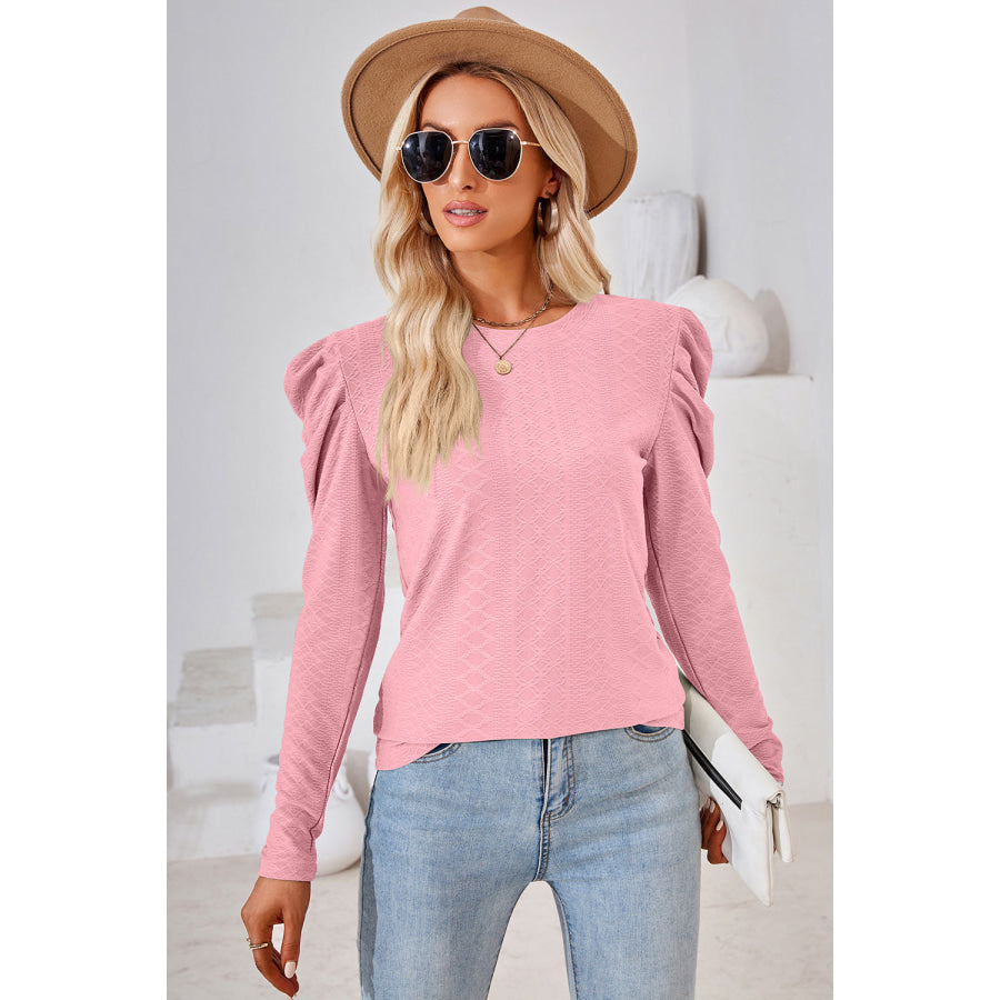 Round Neck Puff Sleeve Blouse Apparel and Accessories