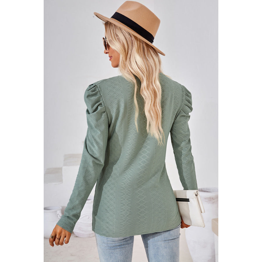 Round Neck Puff Sleeve Blouse Apparel and Accessories