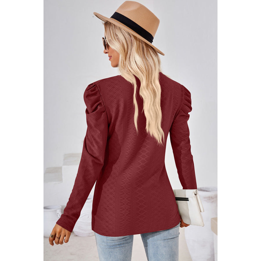 Round Neck Puff Sleeve Blouse Apparel and Accessories