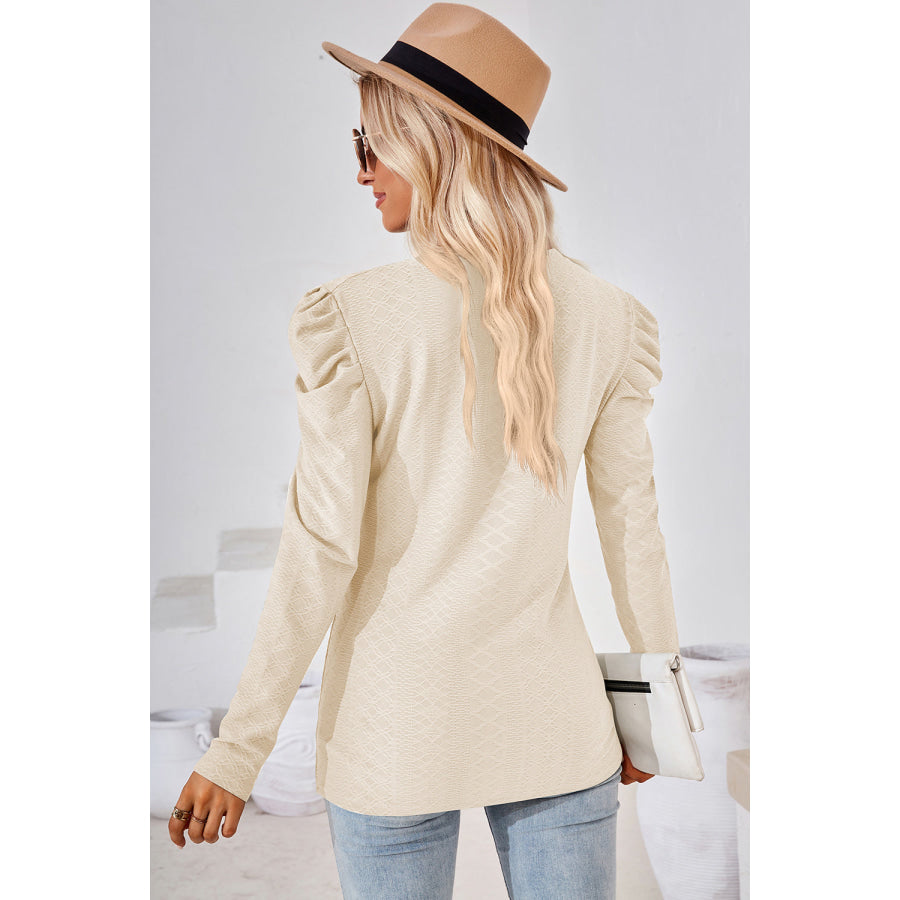 Round Neck Puff Sleeve Blouse Apparel and Accessories