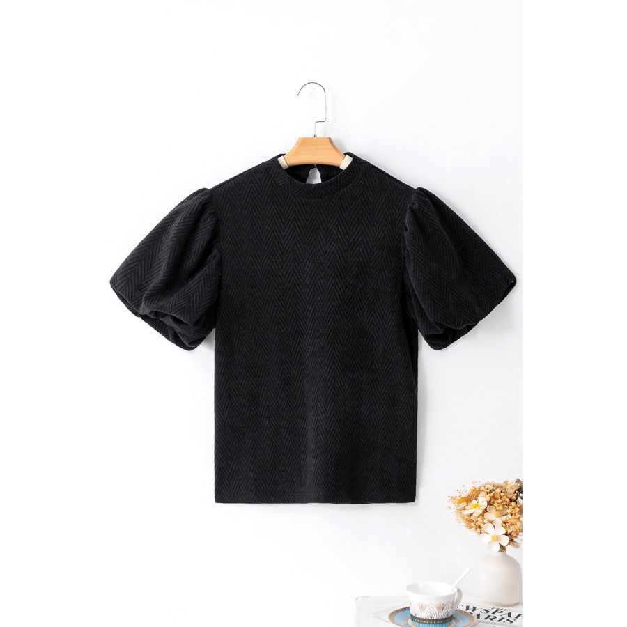 Round Neck Puff Sleeve Blouse Apparel and Accessories