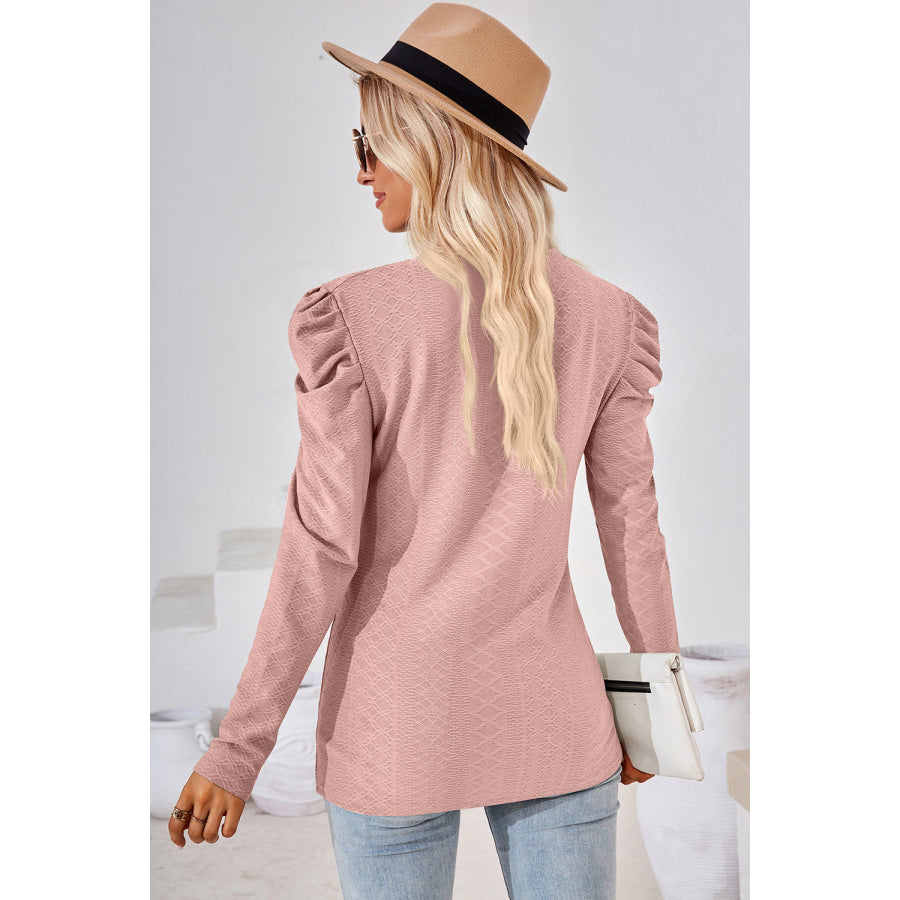 Round Neck Puff Sleeve Blouse Apparel and Accessories