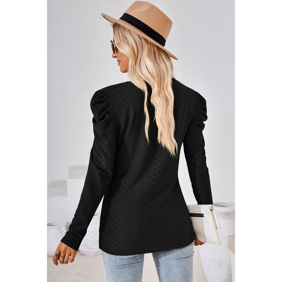 Round Neck Puff Sleeve Blouse Apparel and Accessories