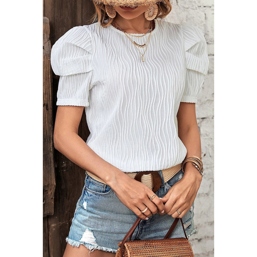 Round Neck Puff Sleeve Blouse Apparel and Accessories