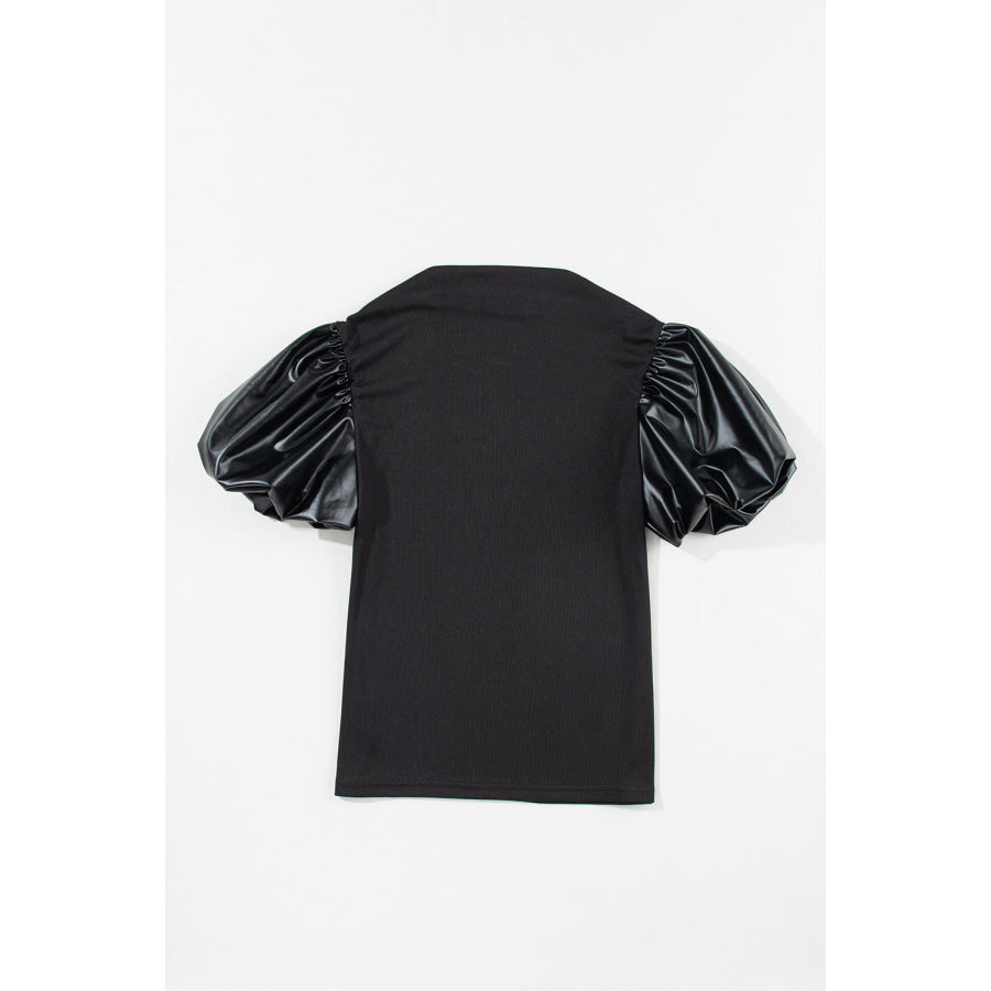 Round Neck Puff Sleeve Blouse Apparel and Accessories