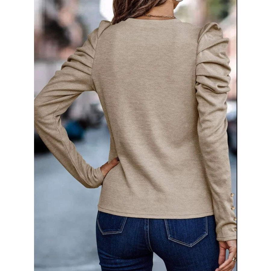 Round Neck Puff Sleeve Sleeve Blouse Apparel and Accessories