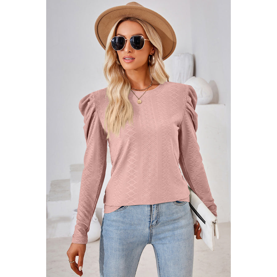 Round Neck Puff Sleeve Blouse Apparel and Accessories