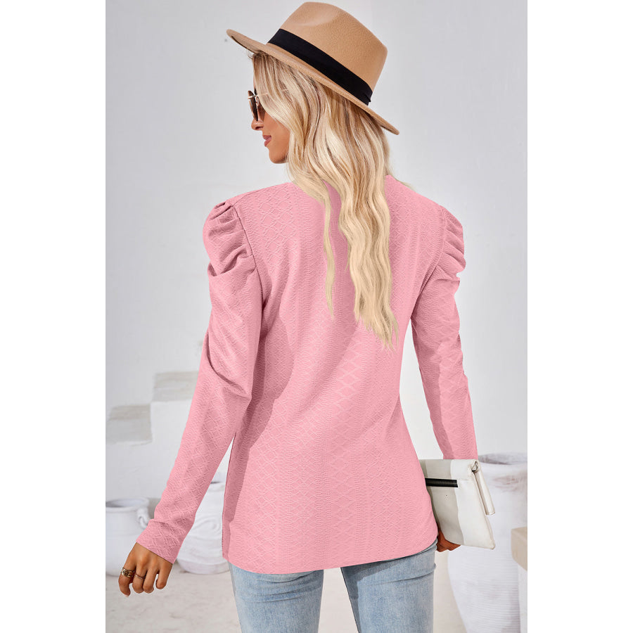 Round Neck Puff Sleeve Blouse Apparel and Accessories