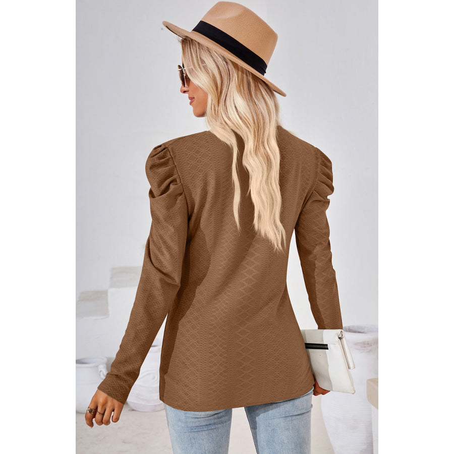 Round Neck Puff Sleeve Blouse Apparel and Accessories