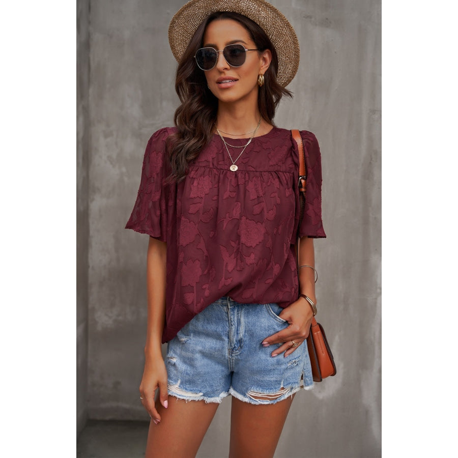 Round Neck Puff Sleeve Blouse