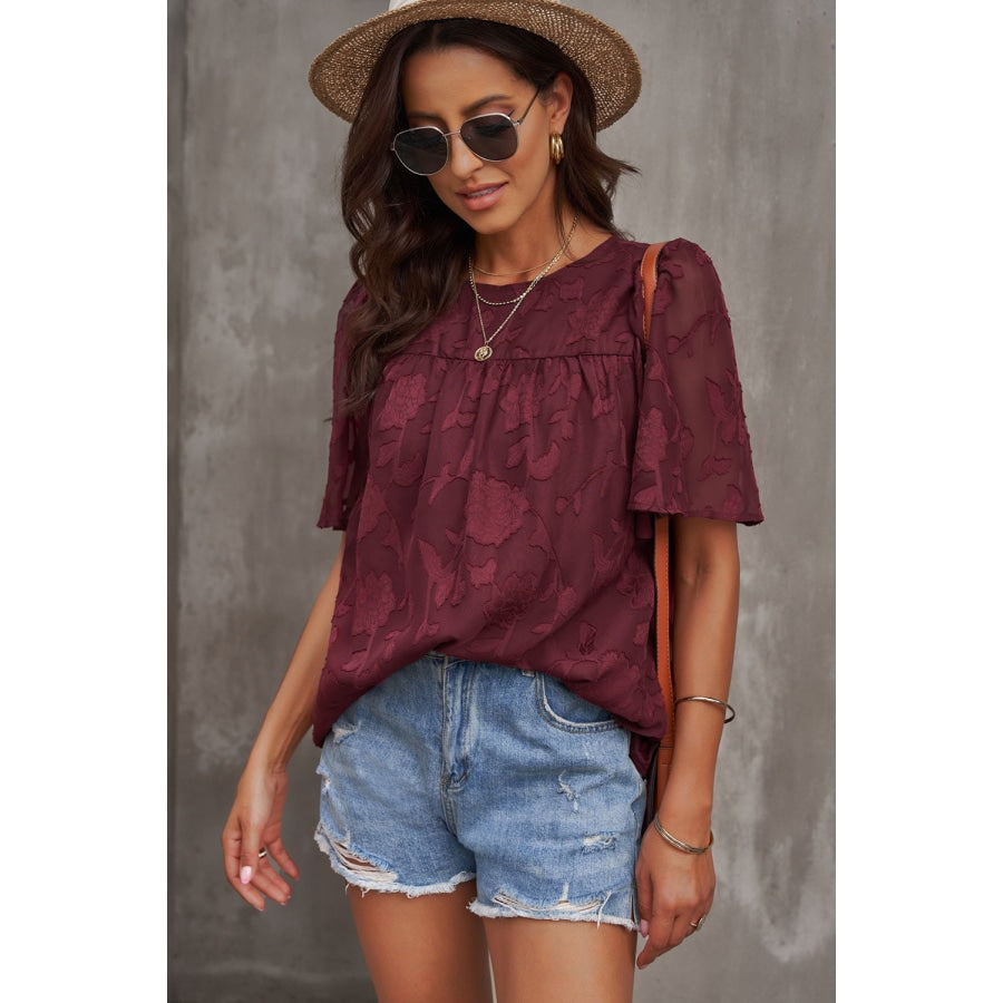 Round Neck Puff Sleeve Blouse