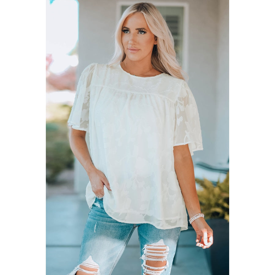 Round Neck Puff Sleeve Blouse