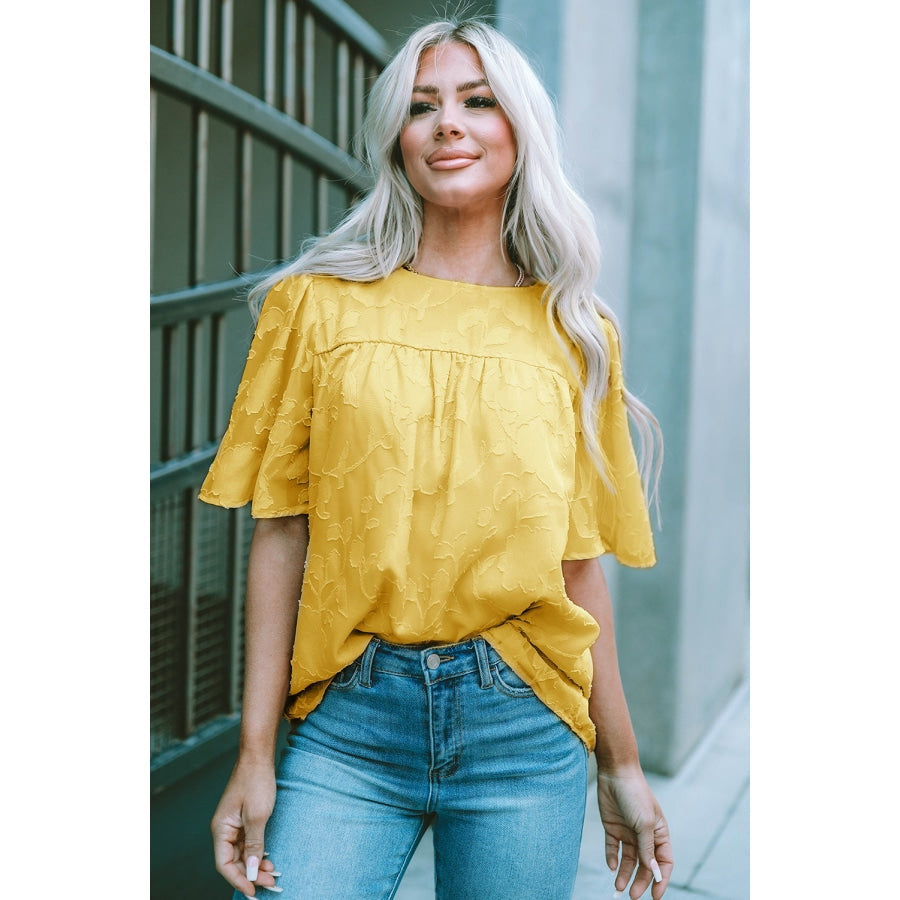 Round Neck Puff Sleeve Blouse