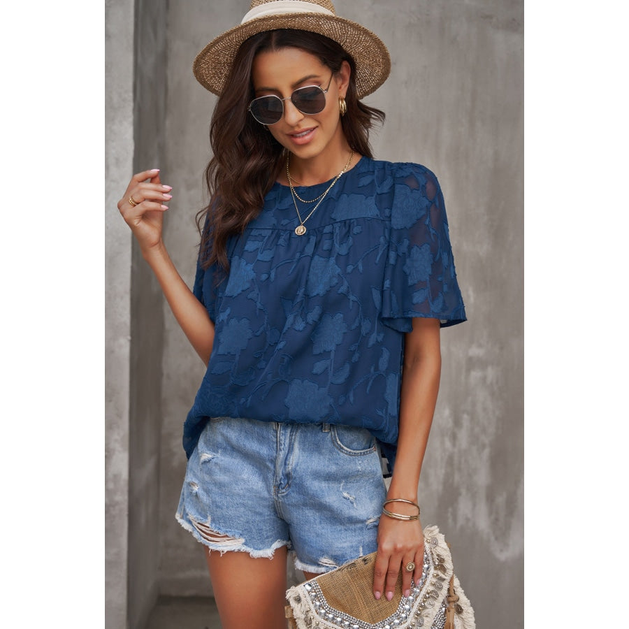 Round Neck Puff Sleeve Blouse