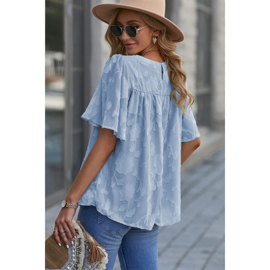 Round Neck Puff Sleeve Blouse