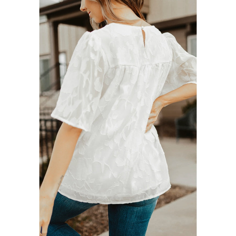 Round Neck Puff Sleeve Blouse