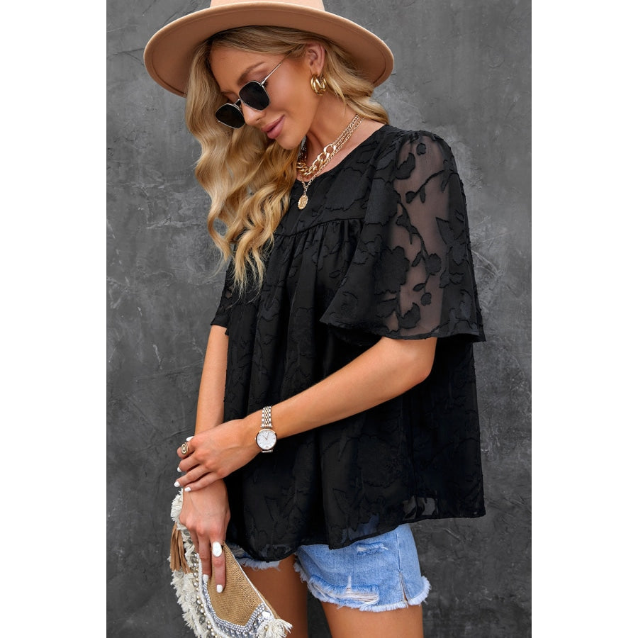 Round Neck Puff Sleeve Blouse