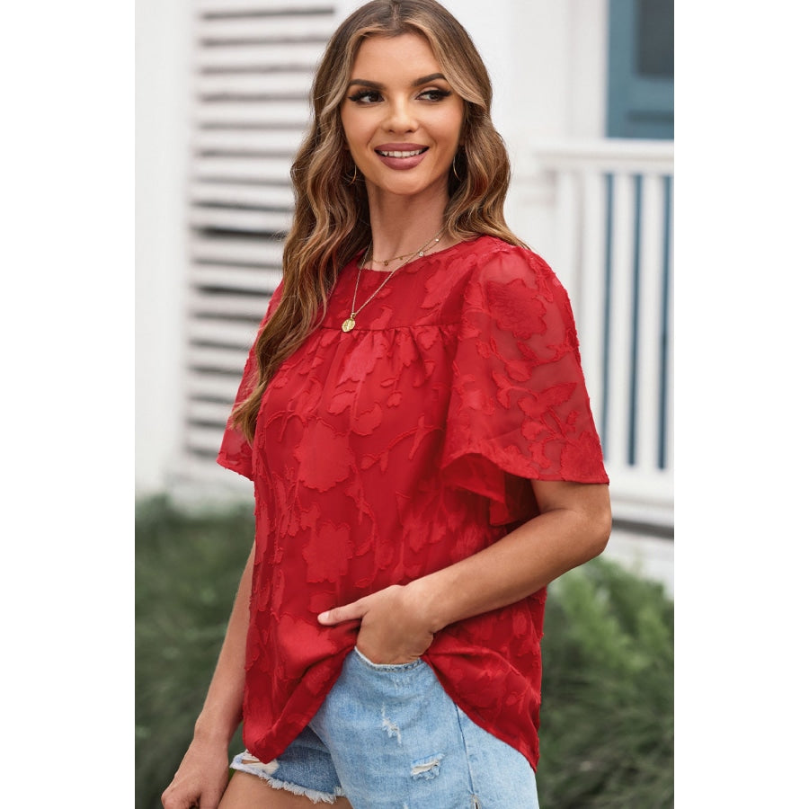 Round Neck Puff Sleeve Blouse