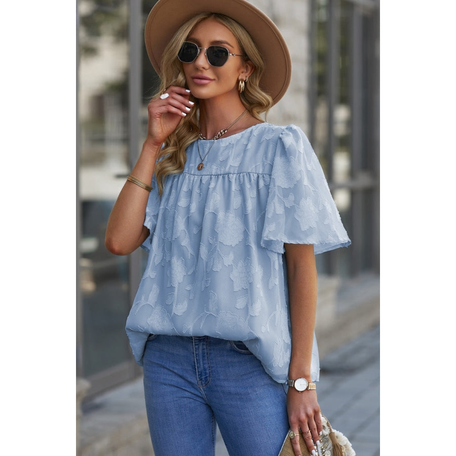 Round Neck Puff Sleeve Blouse