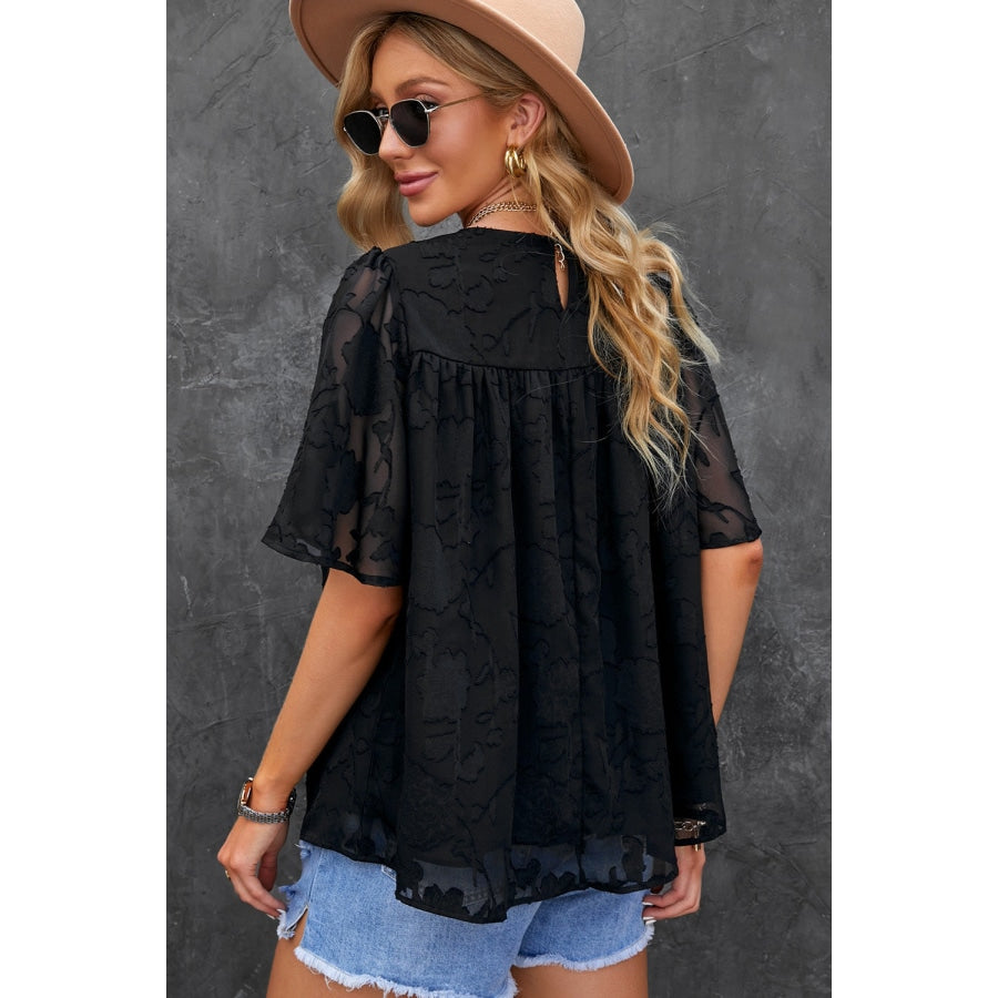 Round Neck Puff Sleeve Blouse