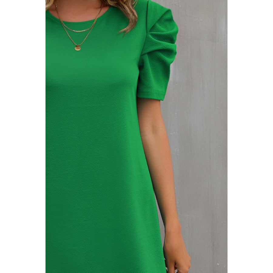 Round Neck Puff Sleeve Mini Dress Apparel and Accessories