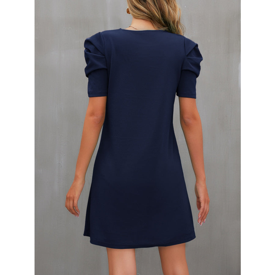 Round Neck Puff Sleeve Mini Dress Apparel and Accessories