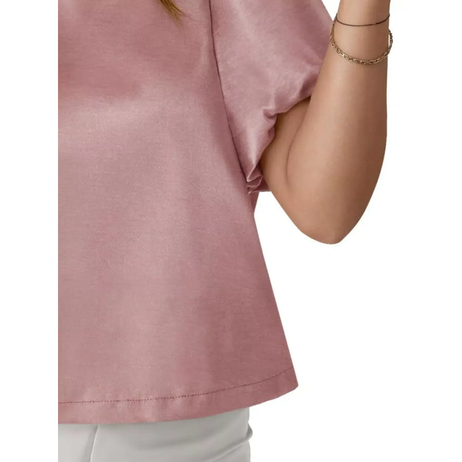 Round Neck Puff Sleeve Satin Top Apparel and Accessories