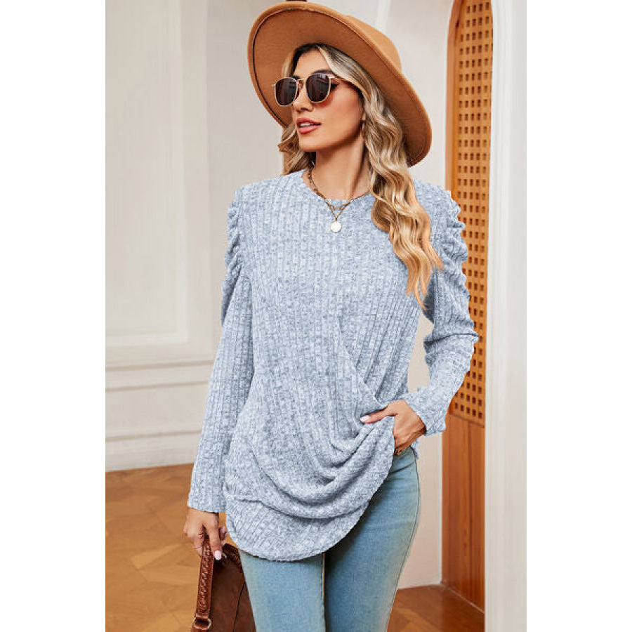 Round Neck Puff Sleeve T - Shirt Apparel and Accessories