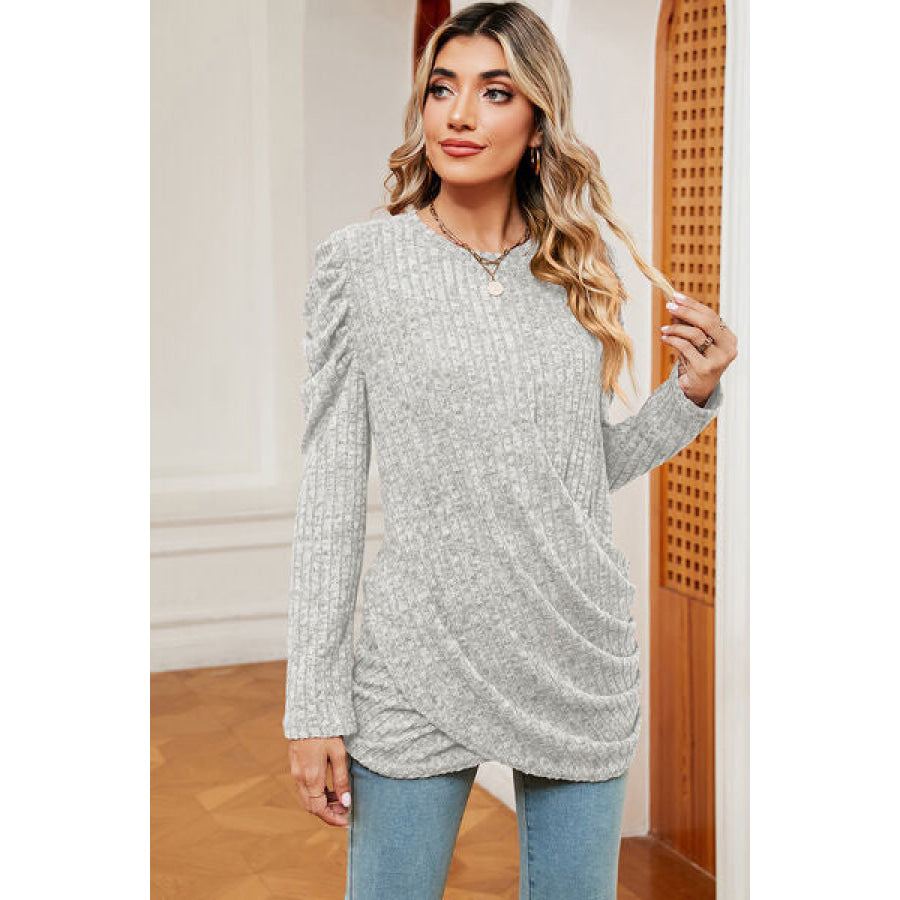 Round Neck Puff Sleeve T - Shirt Apparel and Accessories